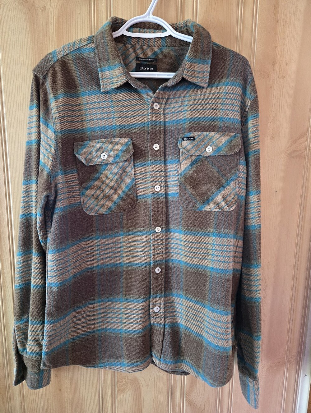 Brixton Brown and Blue Plaid Button-Down Flannel Shirt